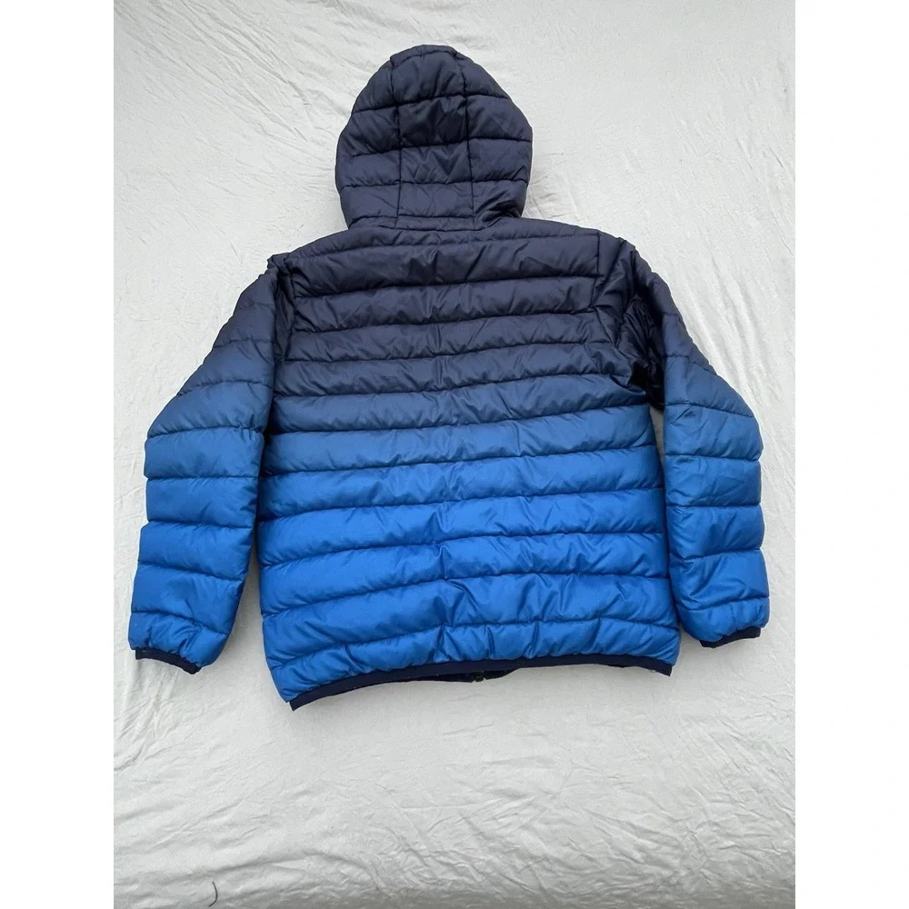 Eddie Bauer Full Zip Down Jacket Youth Medium Blue Gradient Reversible Navy‎